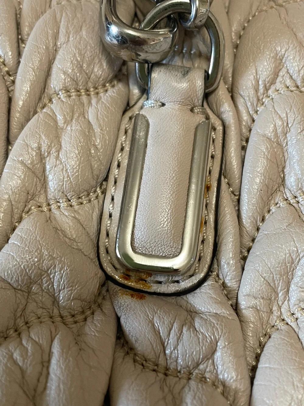 Coach Madison Gathered Chevron Leather Madeline Satchel Soft Putty Beige